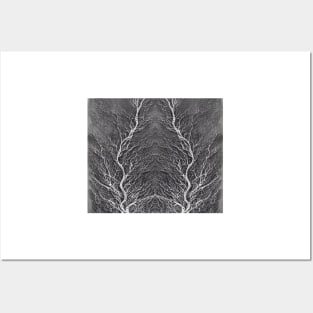 Grayscale Aesthetic Fractal Lightning Bolts - Black and White Abstract Artwork Posters and Art